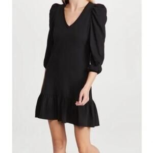 Nation LTD Danika Puff Sleeve Cotton Flounce Hem Mini Dress Black